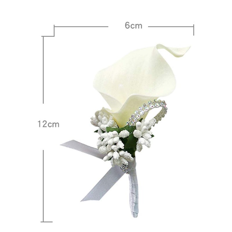 ChezMax Calla Lily White Boutonniere Handmade Silk Flower with Ribbon Corsage for Bride Groom Wedding Party 6 Packs - Image 2